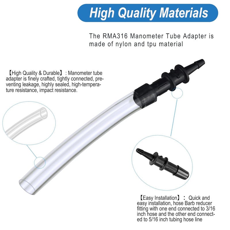 ZIBOO RMA316 Manometer Tube Adapter, 3/16" to 5/16 Compatible with Fieldpiece JL3KM2 ，SDMN5，SDMN6，ADMN2 Compatible with Klein Tools ET180 - Image 2